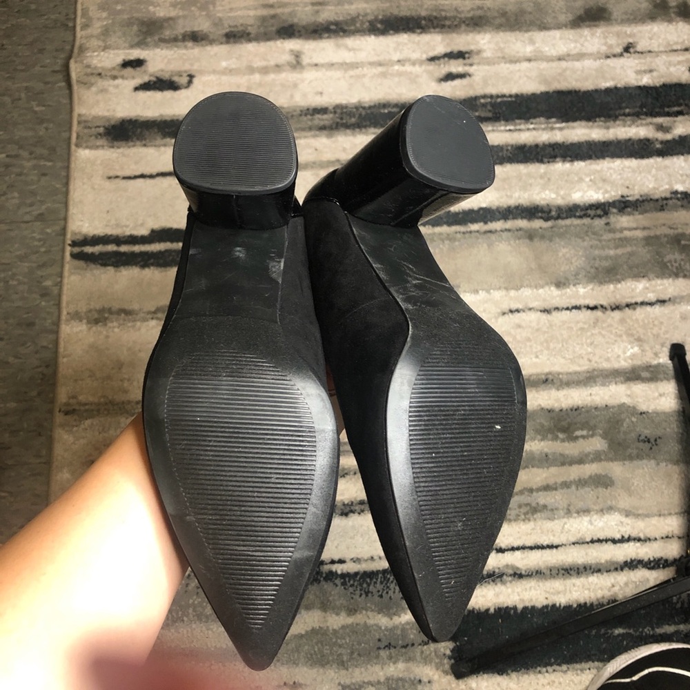 Ann Taylor Black block suede and patent  heels
